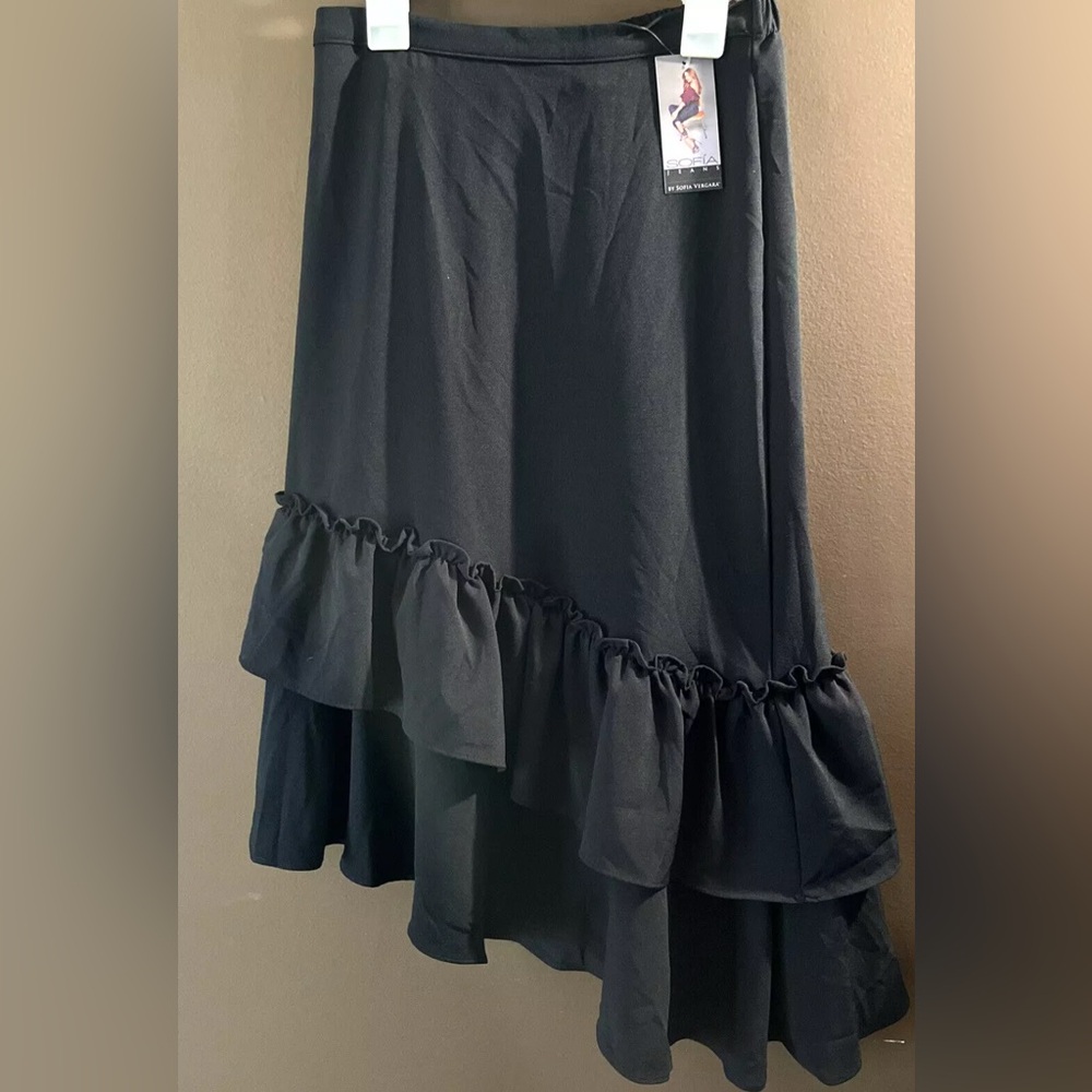 Sofia by Sofia Vergara Asymmetrical Ruffled Black Skirt